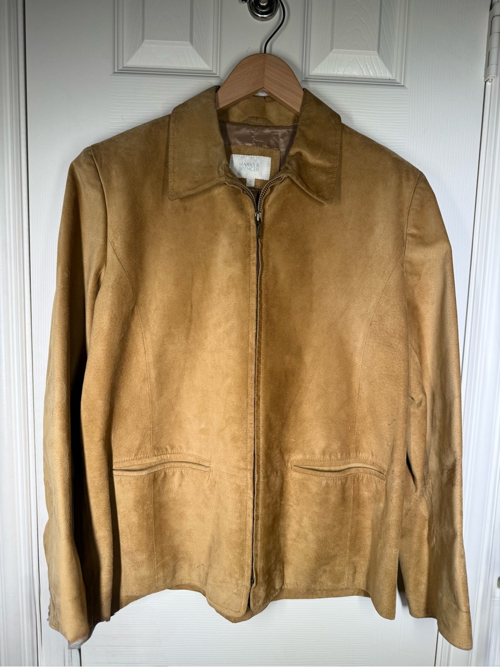 Vintage Y2K Marks & Spencer Tan Suede Zip Jacket Sz L